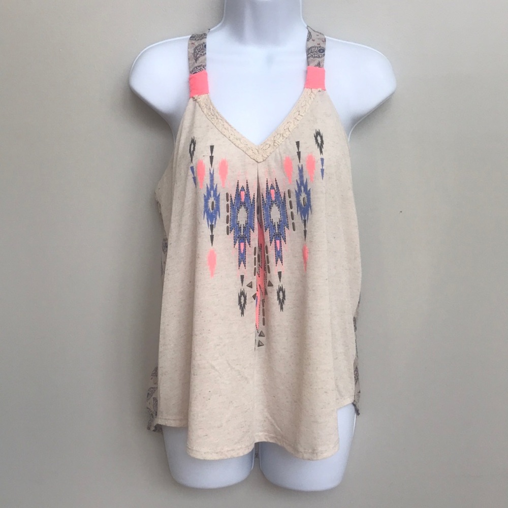 Xhilaration Paisley Tank Blouse Tan Small